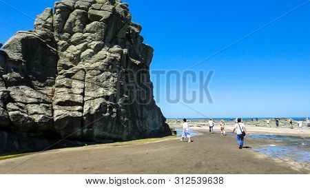 Aomori, Japan - Aug 11, 2016 : Senjojiki Rock Seaside, A Thousand Tatami Mats. Aomori Prefecture, Ja