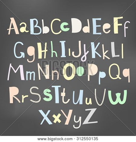 Doodle Simple Primitive Kids Alphabet, Vector Hand Drawn Letters Elements.