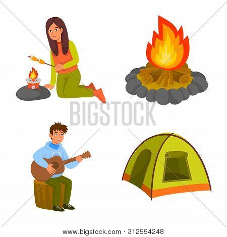 Vector Design Of Picnic And Nature Symbol. Set Of Picnic And Travel Stock Vector Illustration.