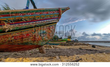Songkhla, Thailand - Feb. 2, 2019 : The Colorful Pattern Of Koleh Boat At Ban Bo Mas Beach, Songkhla