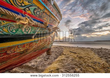Songkhla, Thailand - Feb. 2, 2019 : The Colorful Pattern Of Koleh Boat At Ban Bo Mas Beach, Songkhla