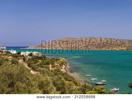 Scenic View To Mirabello Bay And Elounda Town In Crete Island, Greece