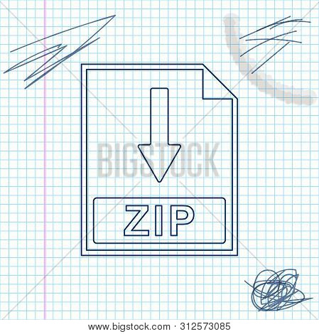 Zip File Document Icon. Download Zip Button Line Sketch Icon Isolated On White Background. Vector Il