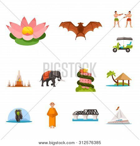 Vector Design Of Thailand And Travel Symbol. Set Of Thailand And Culture Vector Icon For Stock.