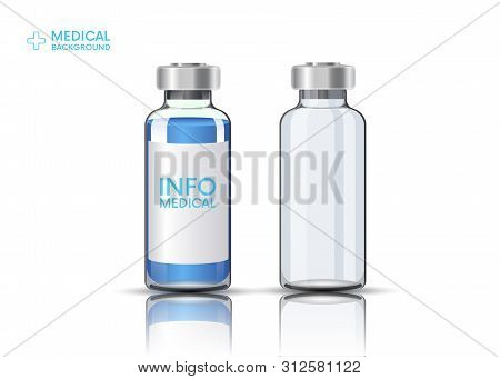Medical Ampoule. Transparent Glass , Realistic 3d Vector Illustration. Realistic Isolated