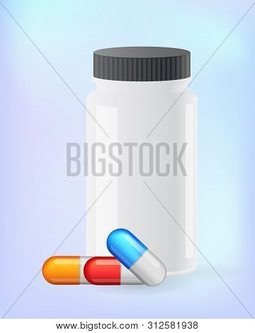 Medical Painkillers, Antibiotics, Vitamins, Amino Acids, Minerals.bottle. Icons Of Medicament. Medic