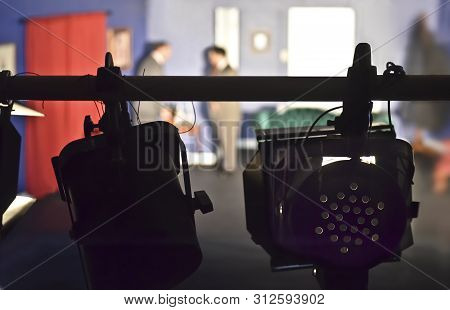 Theatre Actors On Stage With Stage Lights