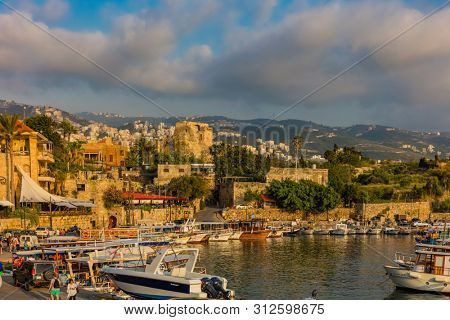 Byblos ,Lebanon- May 4 ,2017 : Ancient old harbour port of Byblos Jbeil in Lebanon Middle east