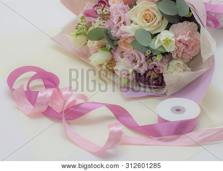 Bouquet Of Flowers In Soft Colors Floral Background