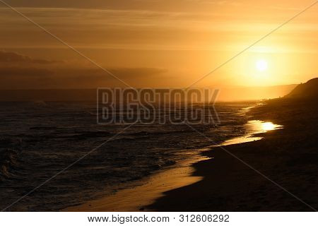 Golden Sky Sunset Shimmering On The Beach, Mossel Bay, South Africa