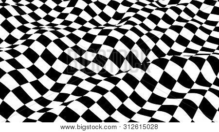 Optical Illusion Wave. Chess Waves Board. Abstract 3D Black And White Illusions. Horizontal Lines St