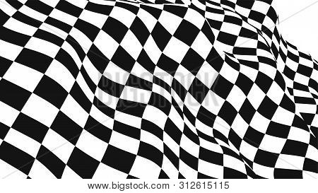 Optical Illusion Wave. Chess Waves Board. Abstract 3D Black And White Illusions. Horizontal Lines St