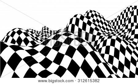 Optical Illusion Wave. Chess Waves Board. Abstract 3D Black And White Illusions. Horizontal Lines St