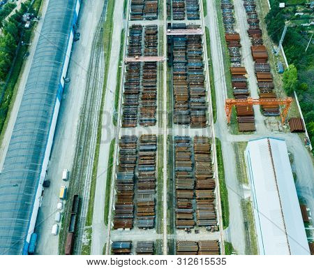 Top View Of Hangars. Hangar Of Galvanized Metal Sheets For The Storage Of Agricultural Products And 