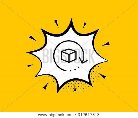 Return Package Line Icon. Comic Speech Bubble. Delivery Parcel Sign. Cargo Goods Box Symbol. Yellow 