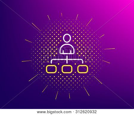Management Line Icon. Halftone Pattern. Business Strategy Sign. Development Symbol. Gradient Backgro
