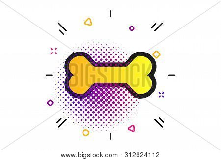 Dog Bone Sign Icon. Halftone Dots Pattern. Pets Food Symbol. Classic Flat Bone Icon. Vector