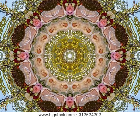 Pink Roses And Green Leaves Made Into An Abstract Shape At Sunset For A California Wedding With Circ