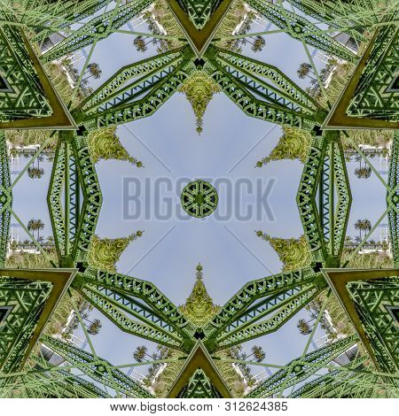 Symmetrical Repeating Photo Created From Doubling A Photo Of A Green Bridge In California