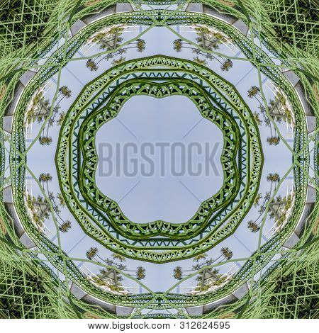 Circular Green Metal Bars Created Using Reflections In A Rounded Shape From A Bridge In California W