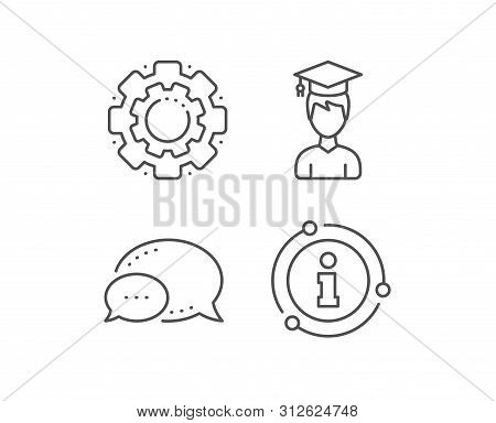 Man In Graduation Cap Line Icon. Chat Bubble, Info Sign Elements. Education Sign. Student Hat Symbol
