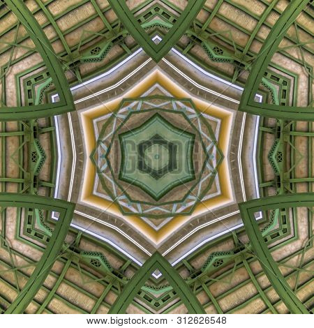 Steel Girders On A Bridge Painted Green With Star Design Shape