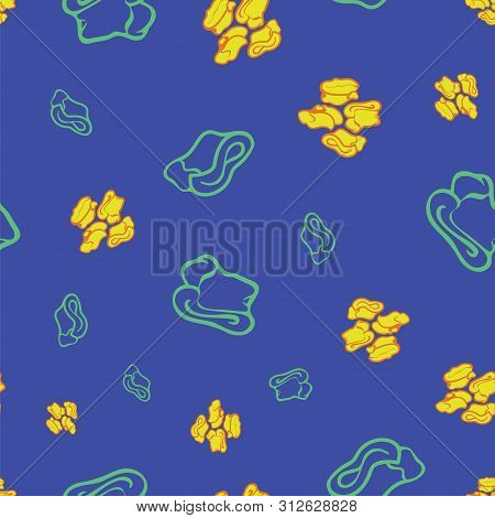 Geometric Seamless Repeat Pattern. Vector Illustration Of Stylized Sheep Ankle Bones In Blue, Green 