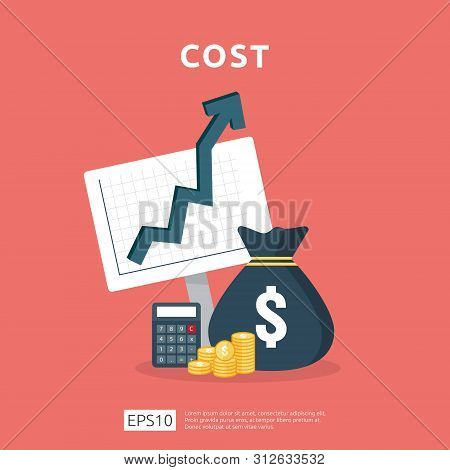 Cost Fee Spending Increase With Arrow Rising Up Growth Diagram. Business Cash Reduction Concept. Inv
