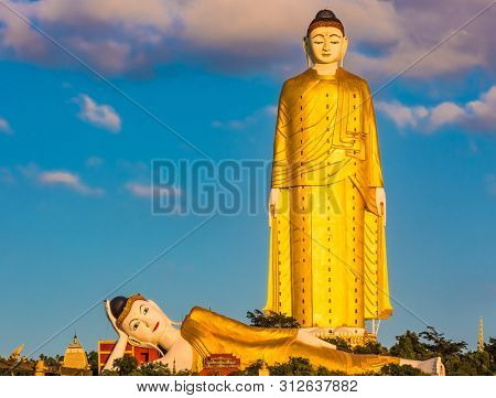 The Laykyun Sekkya Buddha giants statues standing and reclining near Monywa Myanmar (Burma)