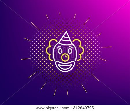 Clown Line Icon. Halftone Pattern. Amusement Park Funnyman Sign. Gradient Background. Clown Line Ico