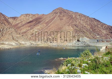 Moumtain Lake In Fujeira Emirate In Uae.nothern Emirates