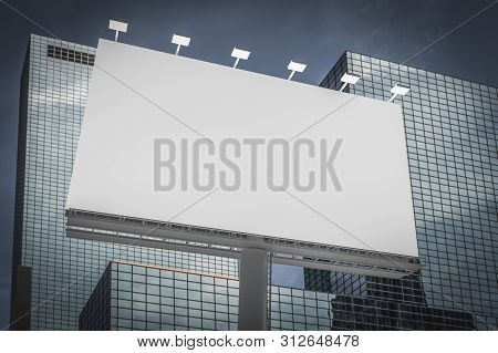 Blank Horizontal Billboard In City Background. 3d Rendered Illustration.