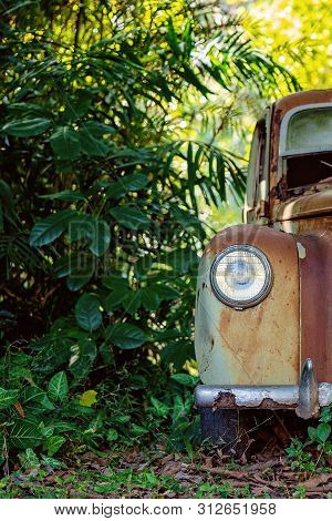 Old Rusted Car Abandoned And Rotting In Bushland