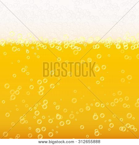 Beer Background Texture With Foam And Vubbles. Macro Of Frefreshing Beer.