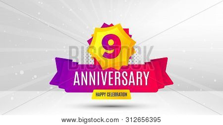 9 Years Anniversary. Birthday Celebration Party Badge. Nine Years Celebrating Icon. Anniversary Even