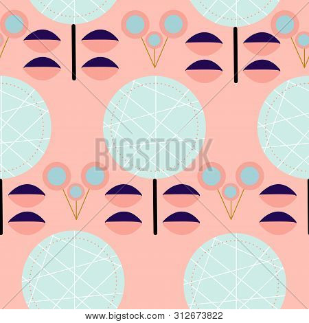Blue And Pink Retro Flowers In A Seamless Pattern Design