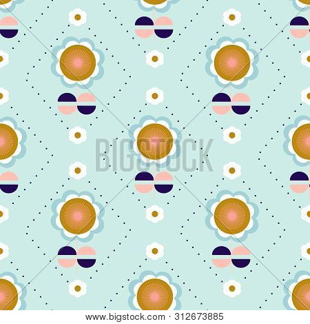 Cute Retro Flowers In A Seamless Pattern Design