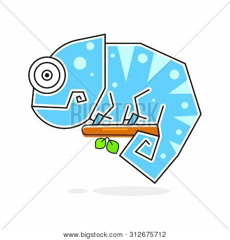 Blue Chameleon Sitting On A Branch . Reptile Vector