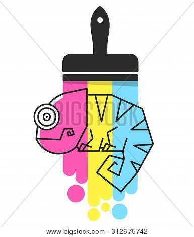 Chameleon Lizard Rainbow Color Cartoon Character Illustration