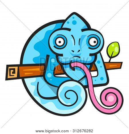 Chameleon Sitting On A Branch. Reptile Vector