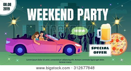 Spacial Offer On Drinks And Food For Weekend Party In Bar, Pub Or Nightclub Flat Vector Advertising 
