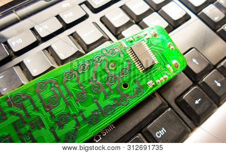 Electronic Board On The Keyboard. Repair Equipment. System Administrator.