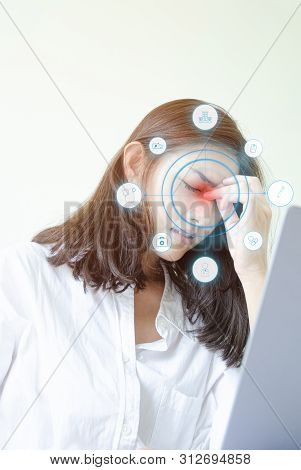 Asian Women Are Headache Severely.lady Wake Up In The Morning With Migraine. Insomnia Results In Hea