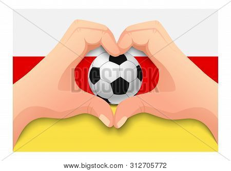 South Ossetia Flag And Hand Heart Shape. National Football Background. Soccer Ball With Flag Of Sout