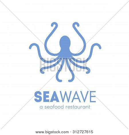 Logotype For Seafood Restaurant With Octopus Silhouette Isolated On White Background. Logo With Mari
