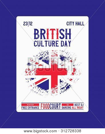 Flag Of United Kingdom With Brush Effect And Information Text Poster, Vector Illustration. Brittish 