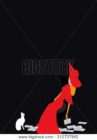 A Cat Watching A Girl In Red Dress Sleeping After Reading Letters