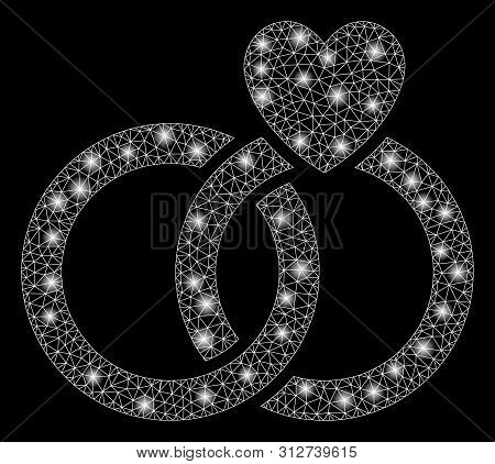 Flare Mesh Wedding Rings With Sparkle Effect. Abstract Illuminated Model Of Wedding Rings Icon. Shin