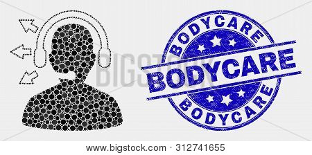 Dotted Radio Operator Mosaic Icon And Bodycare Seal Stamp. Blue Vector Rounded Distress Seal Stamp W