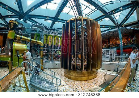 Milan, Italy - June 29, 2019: Wide Angle View Of The Interior Of The Starbucks Concept Store In Mila